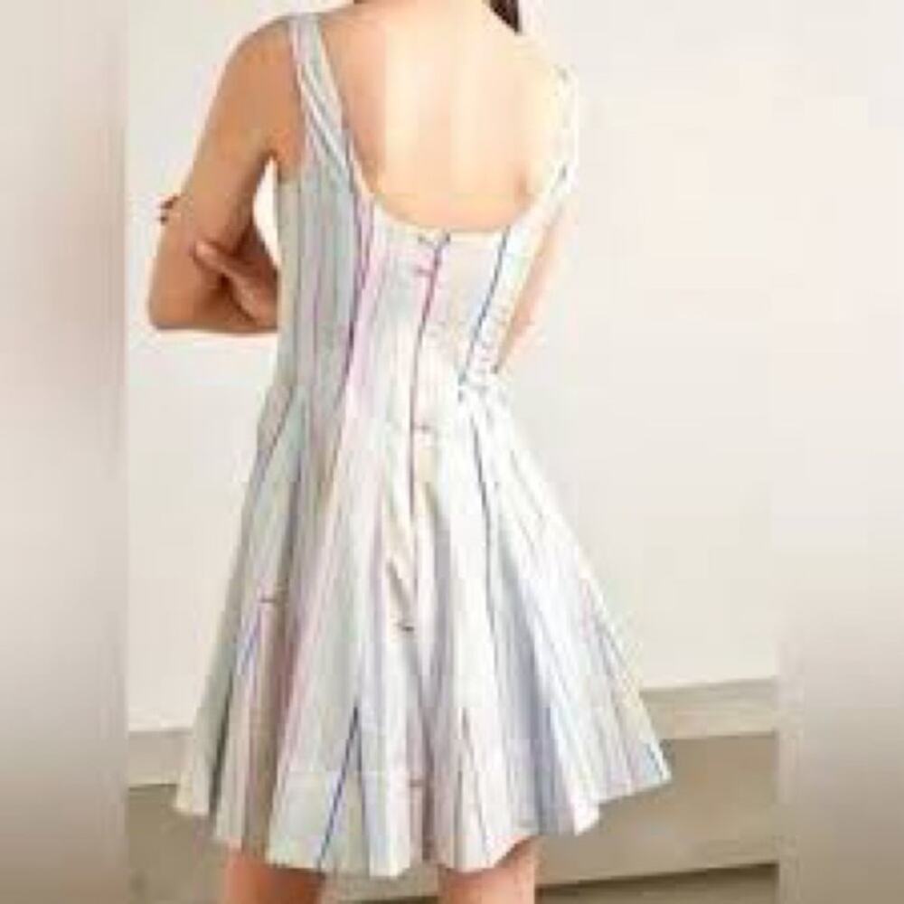 STAUD White Mini Dress with Multicolor Pinstripe Detail - Picture 2 of 10